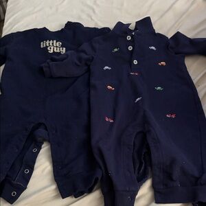 Little Me Navy One-Piece Romper with Embroidered Cars